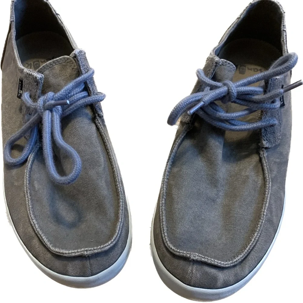Sanuk Nu Nami Lace Up Casual Canvas Washed Grey Taupe Men’s Shoe Size 9